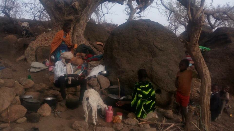 أسرة نازحة من جبل مرة بعد المعارك بين القوات الحكومية وحركة جيش تحرير السودان